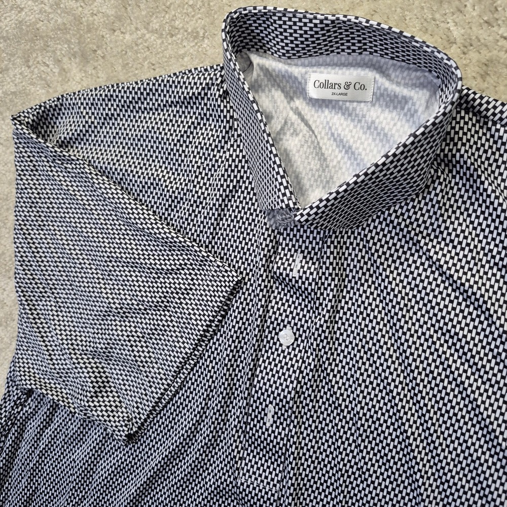 Collars and Co Dress Polo Shirt 2XL Black Geometric Golf Preppy Academia Office